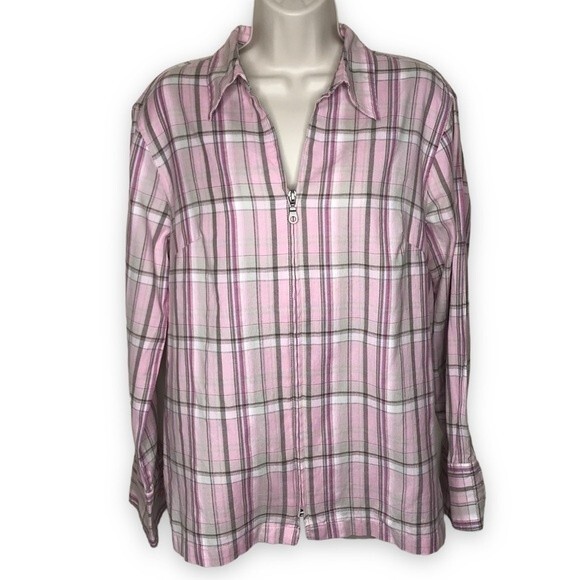 Cato Pink Plaid Full Zip Long Sleeve Collared Women Shirt Jacket Size Large - Picture 1 of 12